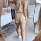 2 Pieces Outfit V Neck Sleeveless Tank and Casual Strechy Waist Pocket Design Cut Off Shorts Set