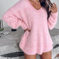 Beaded Decor V neckline Long Sleeve Fluffy Oversized Sweater