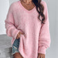 Beaded Decor V neckline Long Sleeve Fluffy Oversized Sweater