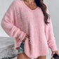 Beaded Decor V neckline Long Sleeve Fluffy Oversized Sweater
