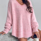 Beaded Decor V neckline Long Sleeve Fluffy Oversized Sweater