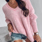 Beaded Decor V neckline Long Sleeve Fluffy Oversized Sweater