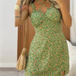 Floral Print Criss Cross V Neck Lace up Mini Dress Casual Waist Shirred Slim Fit Dress