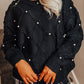 Black Pearl Embellished Rhombus Pattern Sweater