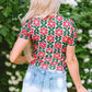 Fiery Red Retro Floral Print Crew Neck T Shirt