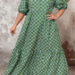 Green Geometric Floral Print Half Sleeve Plus Size Maxi Dress