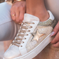 Gold Glitter Star Patchwork PU Leather Lace-up Sneakers
