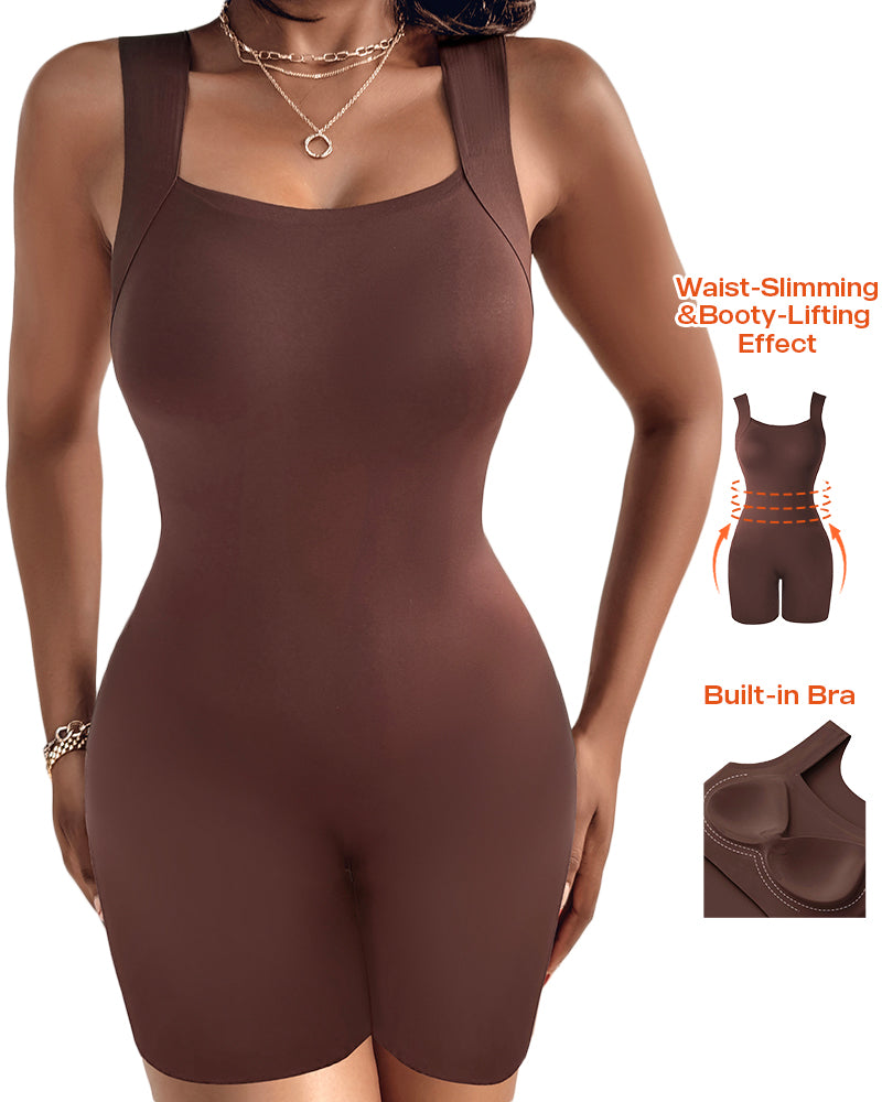 Seamless Square Neck Sleeveless Tank Top Tummy Control Bodysuit Romper