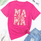 Rose Red Floral MAMA Lettering Bow Print T Shirt
