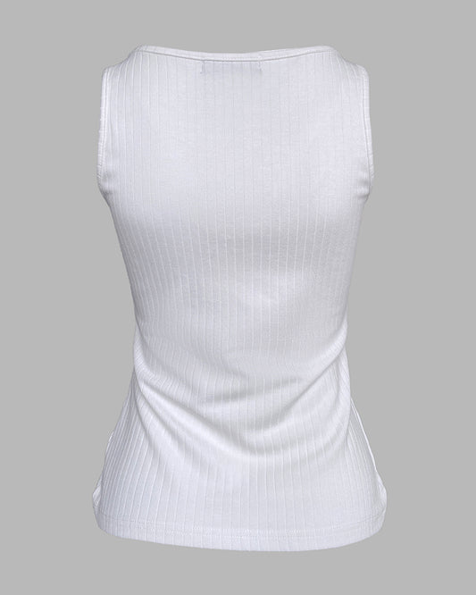 Contrast Lace V Neck Sleeveless Knit Top Casual Slim Fit Tank