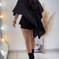 2 Pieces Outfit High Low Split Back Hollow out Cape Top With Skirt Shorts(Without Belt)