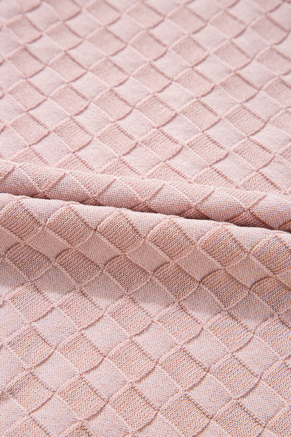 Light Pink Solid Textured Checkered U Neck Sweater Vest