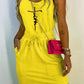 Letter Print Split Hem Drawstring Casual Dress