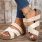 Beige Braided Detail Criss Cross Platform Slippers