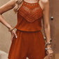 Guipure Lace Spaghetti Strap Tank Romper Casual Pocket Design Hollow out Jumpsuit