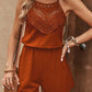 Guipure Lace Spaghetti Strap Tank Romper Casual Pocket Design Hollow out Jumpsuit