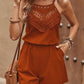 Guipure Lace Spaghetti Strap Tank Romper Casual Pocket Design Hollow out Jumpsuit