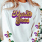 Beige Sequin Mardi Gras Patched Pattern Fleur de Lis Sleeve Sweatshirt
