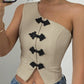 One Shoulder Contrast Frog Button Front Tank Slim Fit Vest Casual Crop Top