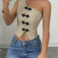 One Shoulder Contrast Frog Button Front Tank Slim Fit Vest Casual Crop Top