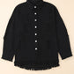 Black Distressed Fringe Trim Denim Jacket