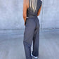 2 Piece Striped V Neck Sleeveless Thick Strap Tank Tied Detail Straight Pants Work Pants Set
