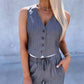 2 Piece Striped V Neck Sleeveless Thick Strap Tank Tied Detail Straight Pants Work Pants Set