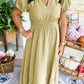 Laurel Green Notched V Neck Puff Sleeve Tiered Plus Size Maxi Dress