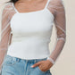 White Swiss Dot Mesh Long Sleeve Square Neck Slim Top