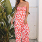 Pink Floral Print Twisted Bandeau Keyhole Pleated Wide Leg Jumpsuit