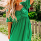 Bright Green Ruched Front Puff Sleeve Plus Size Long Dress