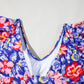 Blue Floral Print Ruffled V Neck High Waist One Piece Swimwear