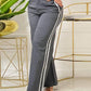 Side Striped Webbing High Waist Casual Pants Pocket Design Wide Leg Work Pants