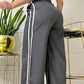 Side Striped Webbing High Waist Casual Pants Pocket Design Wide Leg Work Pants