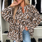 Jet Stream Oversized Leopard Print Balloon Sleeve Casual Shirt