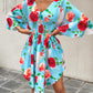 Floral Print Shirred V Neck Dress