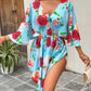 Floral Print Shirred V Neck Dress