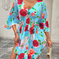 Floral Print Shirred V Neck Dress
