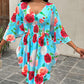 Floral Print Shirred V Neck Dress