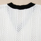 White Contrast Trim Eyelet Knit Colorblock V Neck Sweater Vest