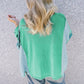 Green Colorblock Stitching Patchwork Buttoned Long Sleeve Top