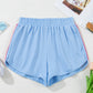 Beau Blue Color Block Stripes Elastic High Waist Active Shorts
