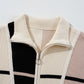 Khaki Stripe Color Block Quarter Zip Collar Short Sleeve Sweater Dress