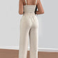 Shirred Crop Top & Pocket Design Wide Leg Pants Set