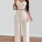 Shirred Crop Top & Pocket Design Wide Leg Pants Set