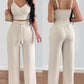Shirred Crop Top & Pocket Design Wide Leg Pants Set