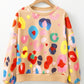 Khaki Multicolor Leopard Printed Drop Shoulder Pullover Sweatshirt