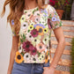 3D Flower Embroidery Sheer Mesh Short Sleeve T Shirt Casual Sim Fit Top