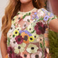 3D Flower Embroidery Sheer Mesh Short Sleeve T Shirt Casual Sim Fit Top