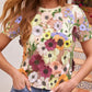 3D Flower Embroidery Sheer Mesh Short Sleeve T Shirt Casual Sim Fit Top